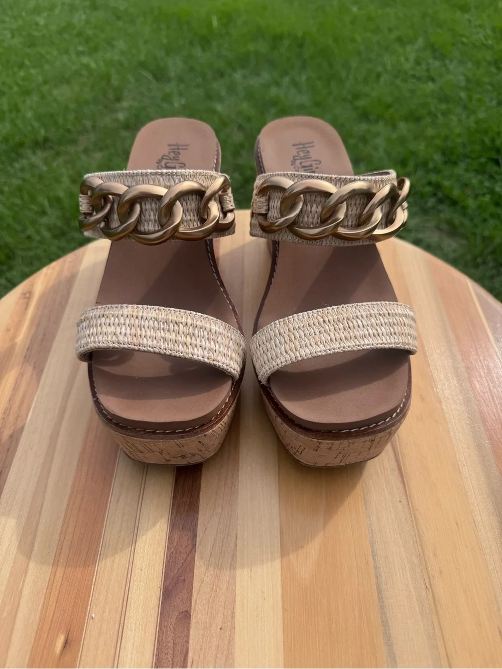 Ladies Corkys Hey Girl Woven Cork Wedge Sandals in Natural
